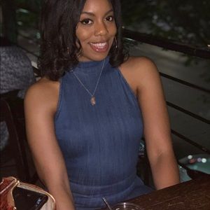 Denim skinny leg high neck jumpsuit